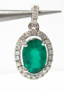 1.83 TCW Natural Oval Green Emerald & Diamond Accents Pendant 14k White Gold