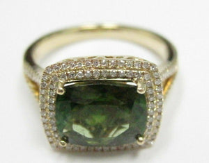3.36 TCW Radiant Green Tourmaline & Diamond Ring 14k Yellow Gold Size 7