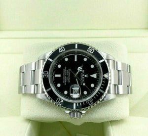 Rolex Black Submariner Date Stainless Steel Watch Ref 16610 M Engraved Serial