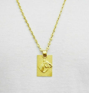 24K Yellow Gold Horse Pendant with Seperate Plaque Gucci-Style-Link Chain 28"