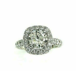 $21,835 Retail 2.93 Carats EGLUSA Round Diamond Puffed Halo Engagement Ring