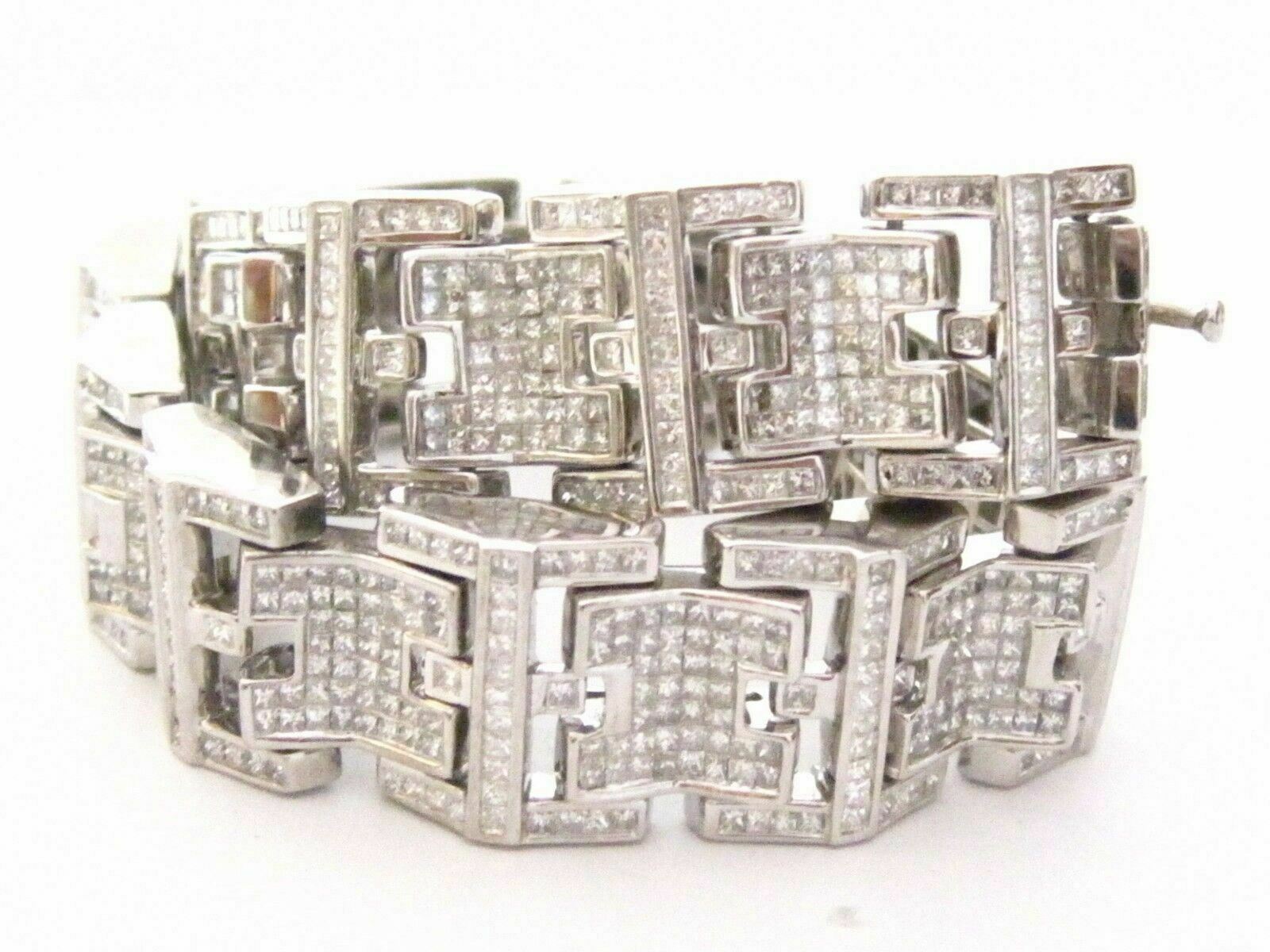 Huge & Heavy 22 Carat Princess Cut Diamonds Men's Bracelet G SI-1 14k White Gold