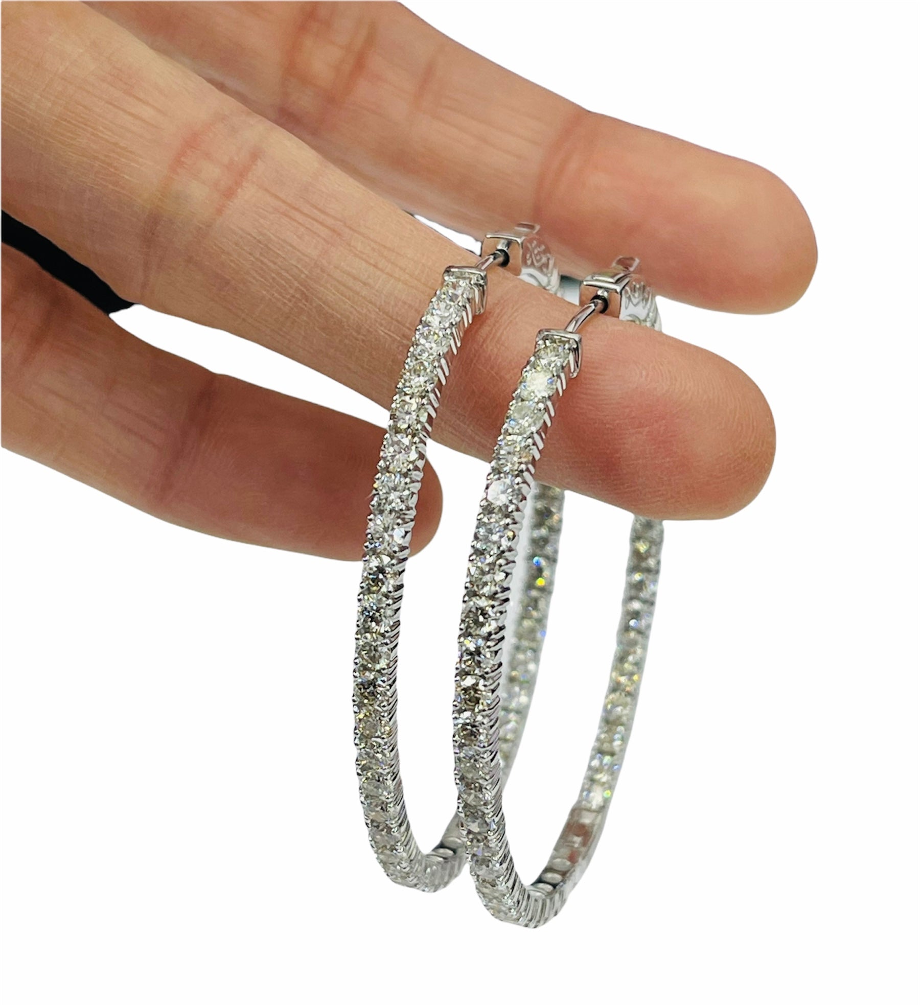 Diamond Hoop Large Earrings In and Out Round Brilliants Diamond White Gold