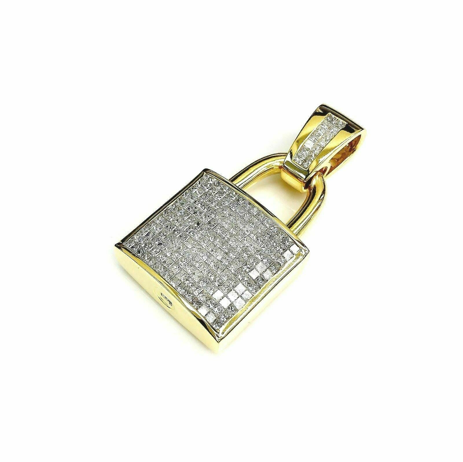 10.05 Carats t.w. Custom Made Padlock Invisible Diamond Pendant 18K Yellow Gold