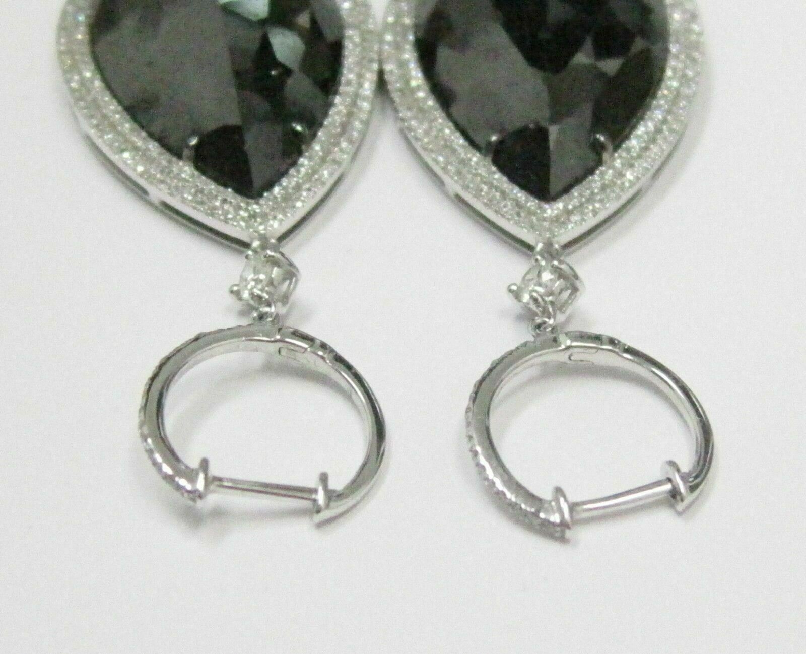 35.77 TCW HUGE Drop Pears Black Diamond Dangling Earrings 14kt White Gold