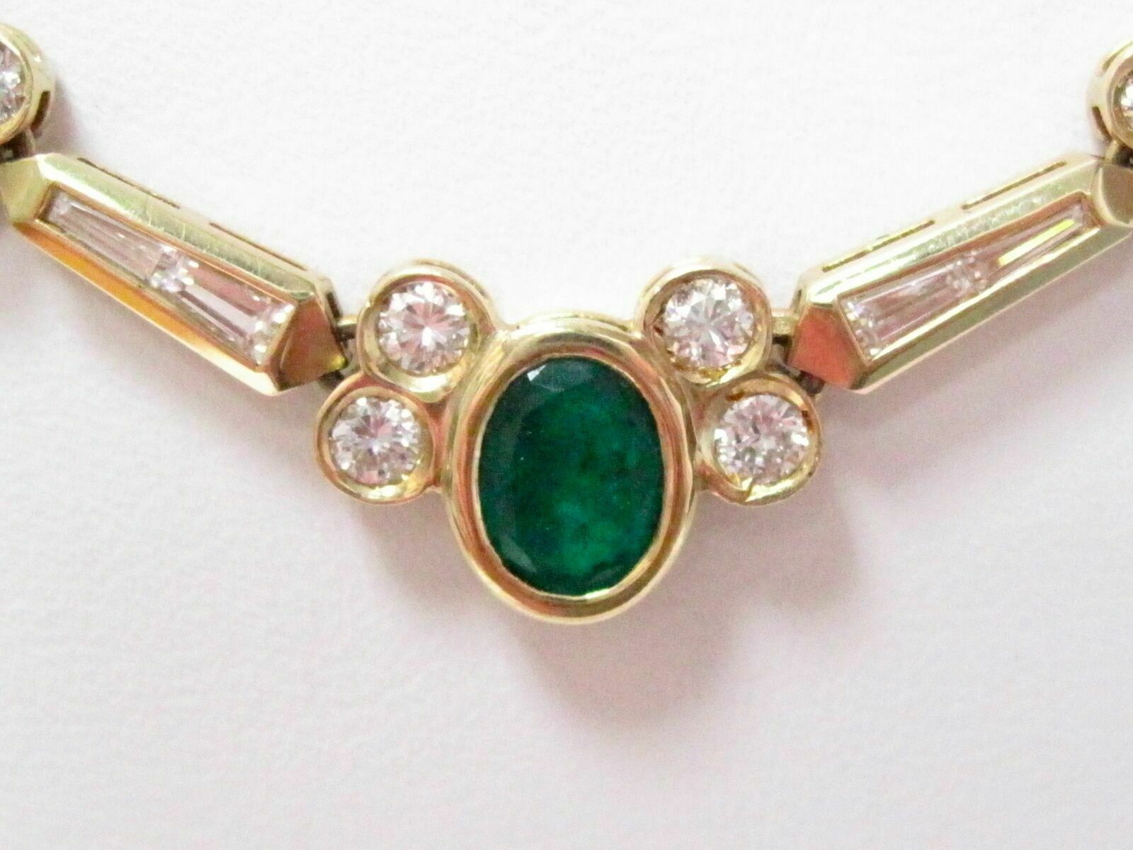 Fine 18k Yellow Gold Emerald and Diamond Pendant Necklace