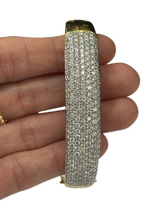Round Brilliants Micro Pave ID Diamond Bracelet Bangle Yellow Gold