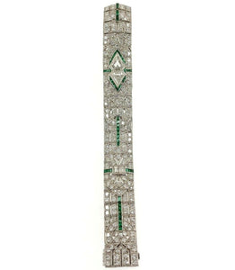 Antique Art Deco 13.17 Carats t.w. F - G VS- VVS -Diamond and Emerald Bracelet