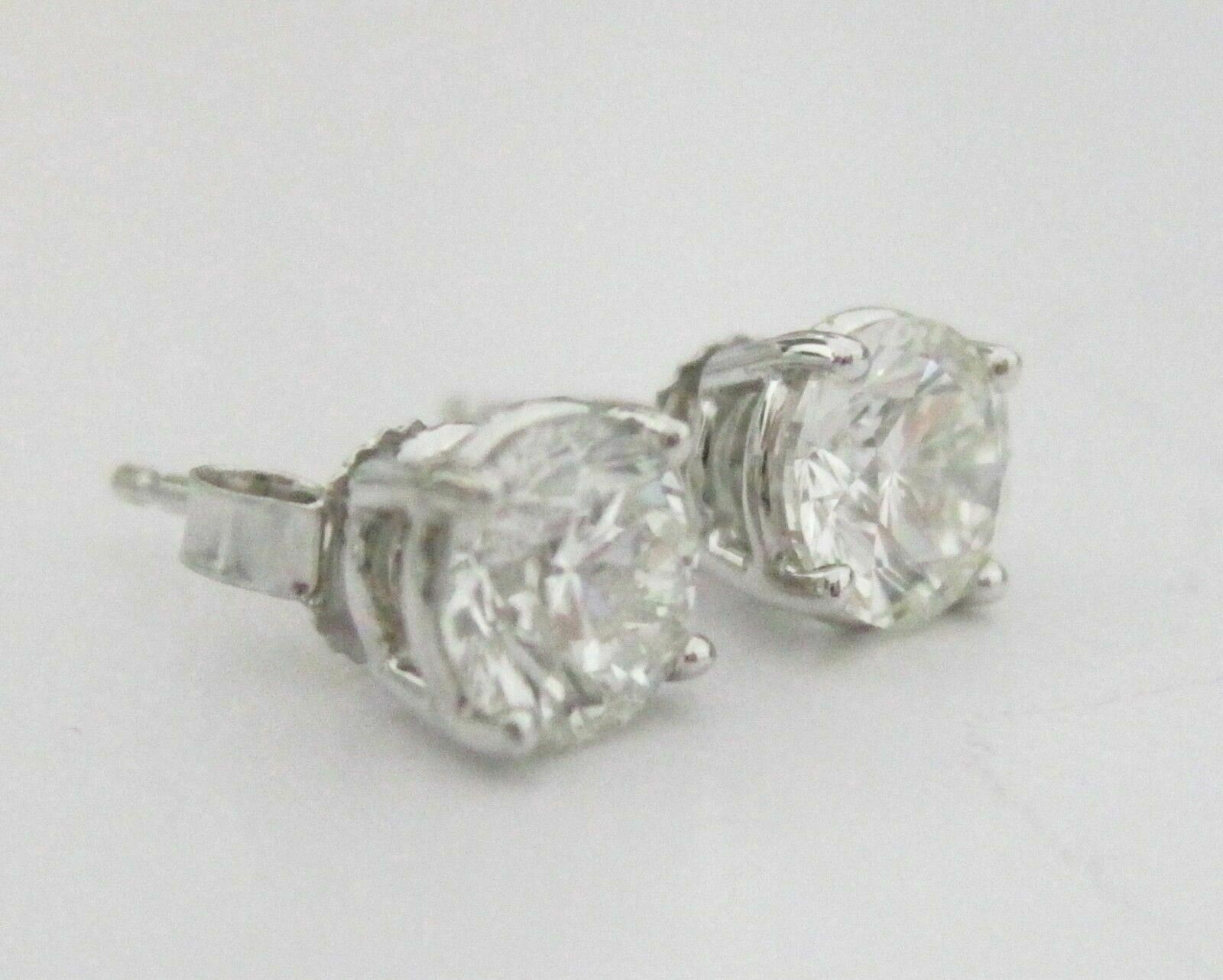1.41Ct EGL Cert Round Brilliant Cut Diamond Stud Earrings G-H SI1 14k White Gold