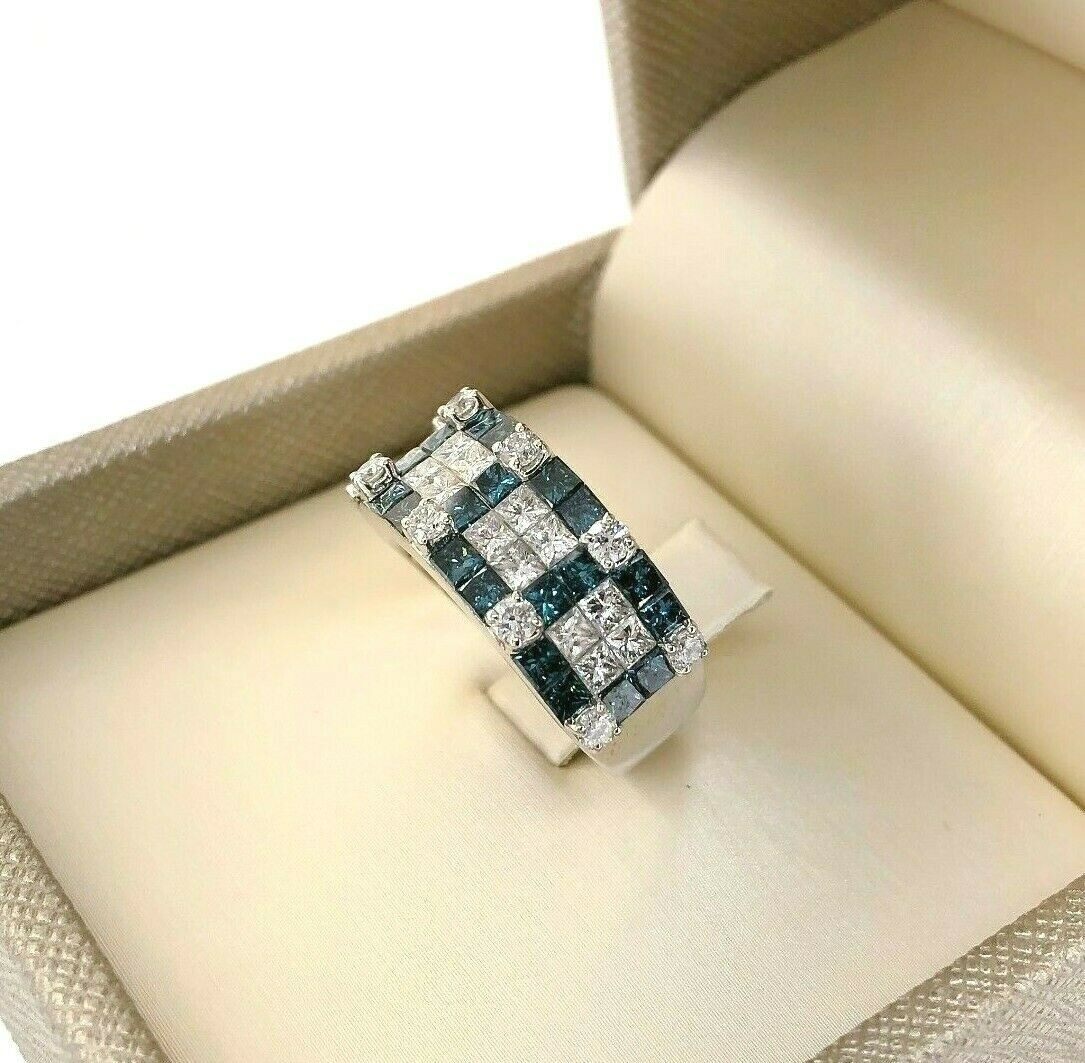 3.72 Carats t.w. Blue and White Princess Diamond Invisible Set Anniversary Ring