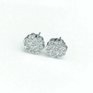 3.19 ct Diamond Cluster Earrings Round Brilliant Cut in 14K White Gold