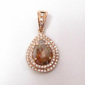 1.57 TCW Natural Pear Shape Champagne Diamond w/ Accents Pendant 14k Rose Gold