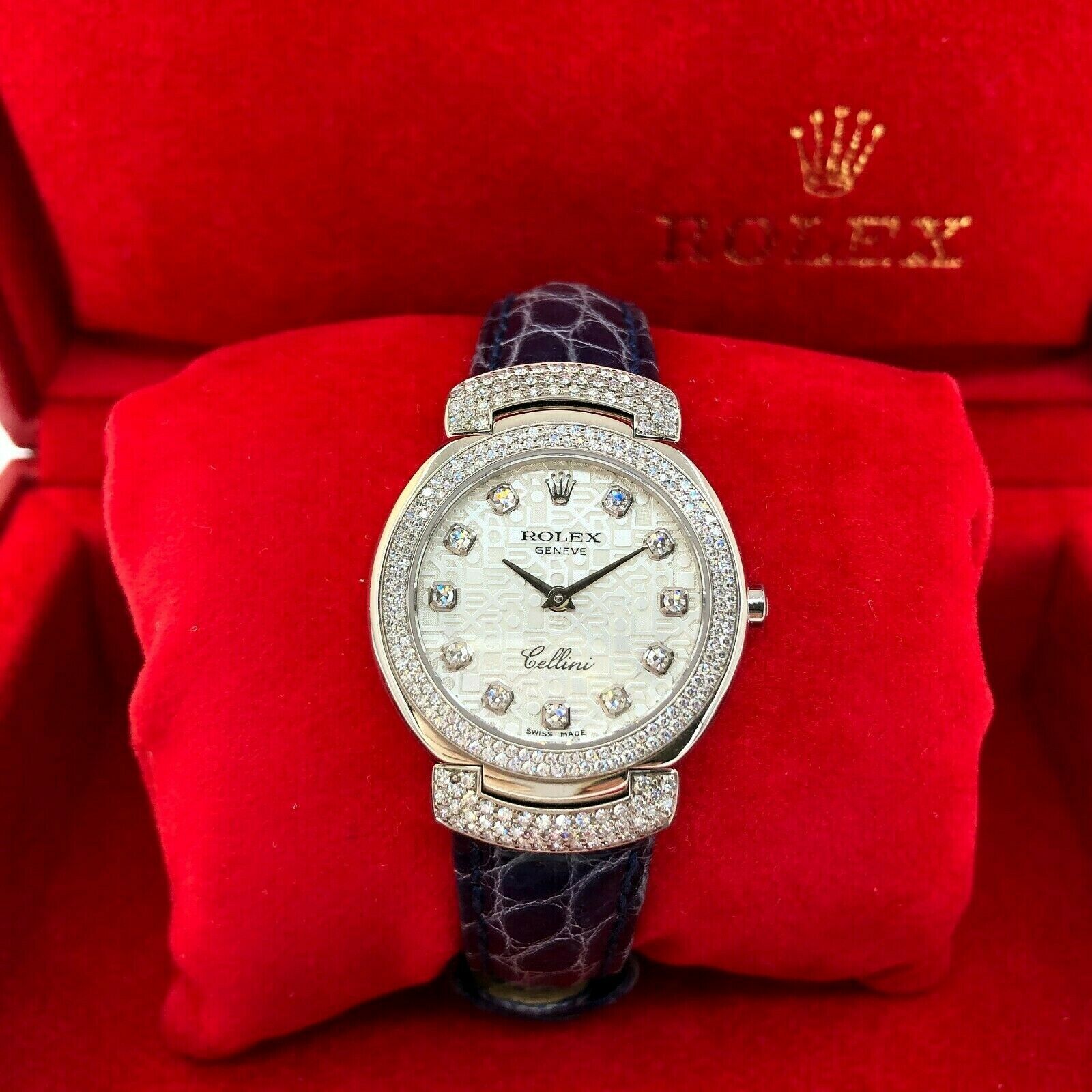 Rolex Cellini 26MM Cellissima 18k White Gold Watch 6673 All Factory Set Diamonds