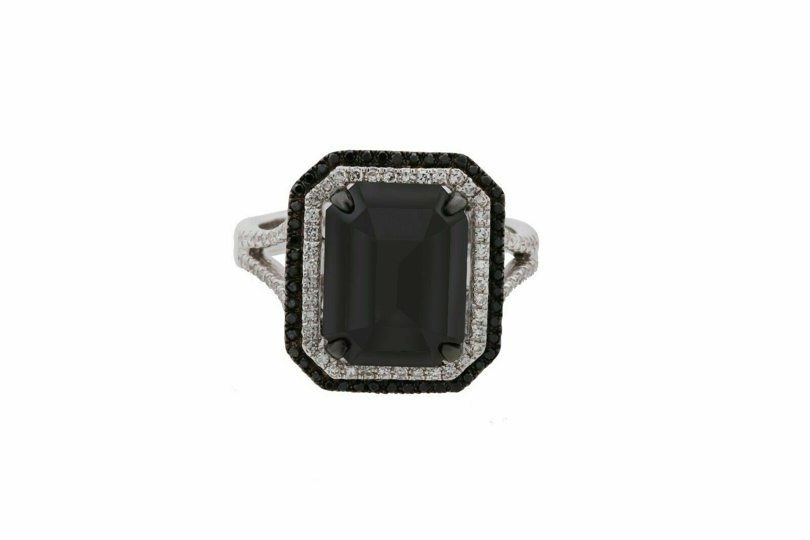 4.28 TCW Natural Radiant Cut Black & White Diamonds Ring Size 6.5 14k White Gold