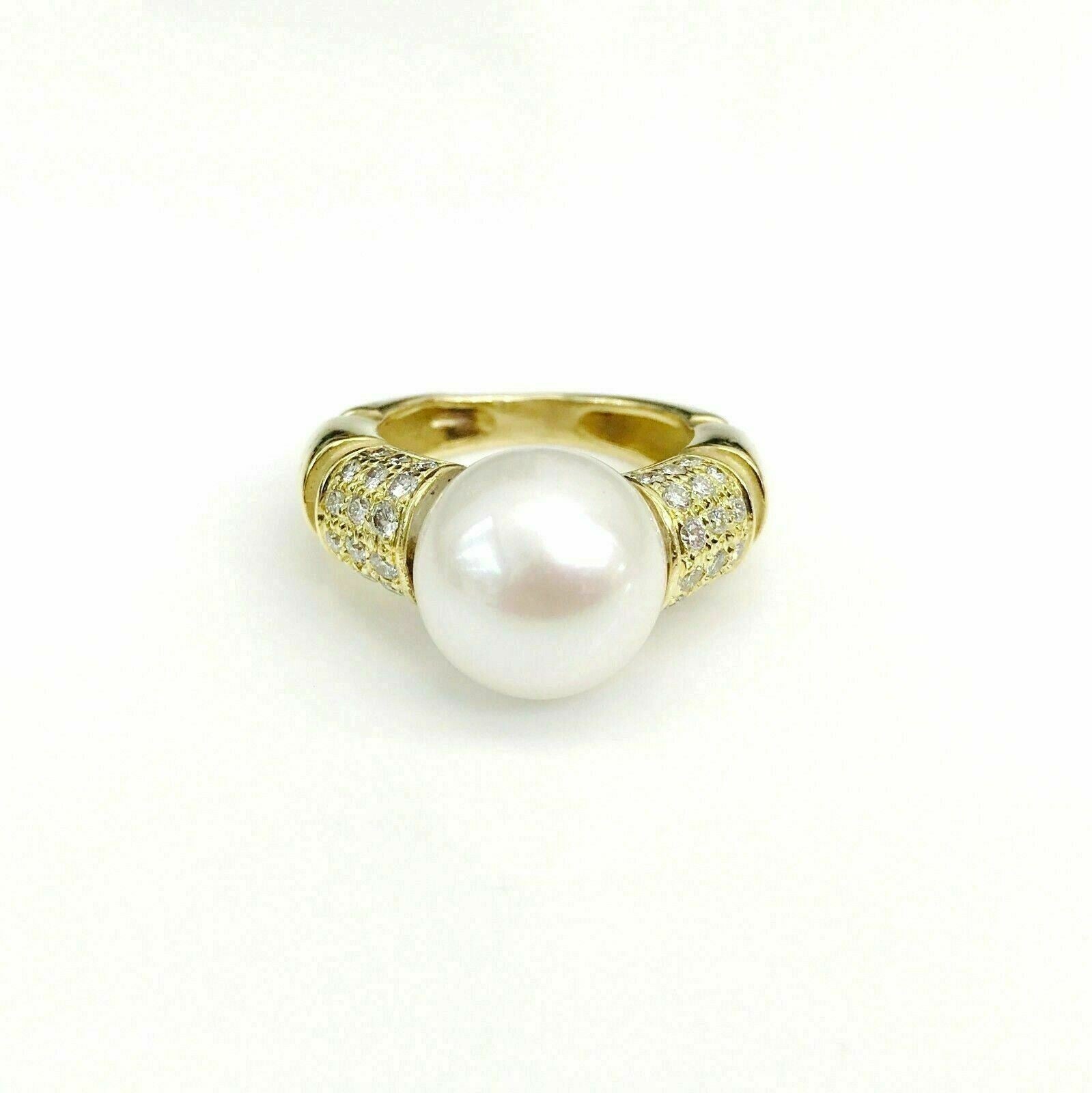 11 mm Round Pearl Ring with Diamond Accents in 18K Yellow Gold