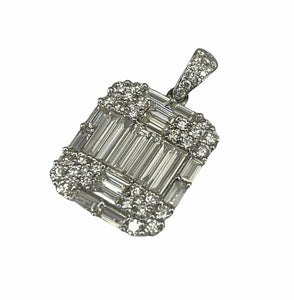 Pendand Baguettes Square Diamond with Round Brilliants Accents White Gold