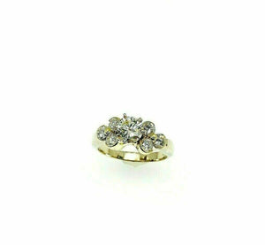 1.59 Carats Round Brilliant Cut Diamond Wedding Ring 18K 2Tone Gold 0.89 Center