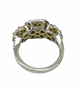 Radiant and Pear Natural Fancy Yellow Diamond Ring 18kt