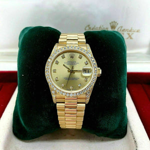 Rare 31MM Rolex President Watch 18 Karat Yellow Gold Ref 68158 Factory Diamonds