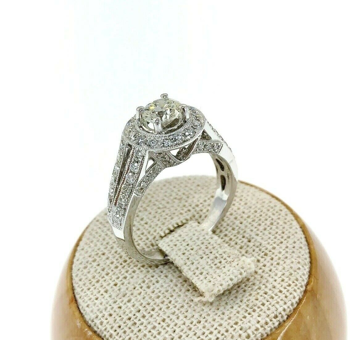 1.54 Carats t.w. Diamond Halo/Diamond Gallery Wedding/Engagement Ring 18K Gold