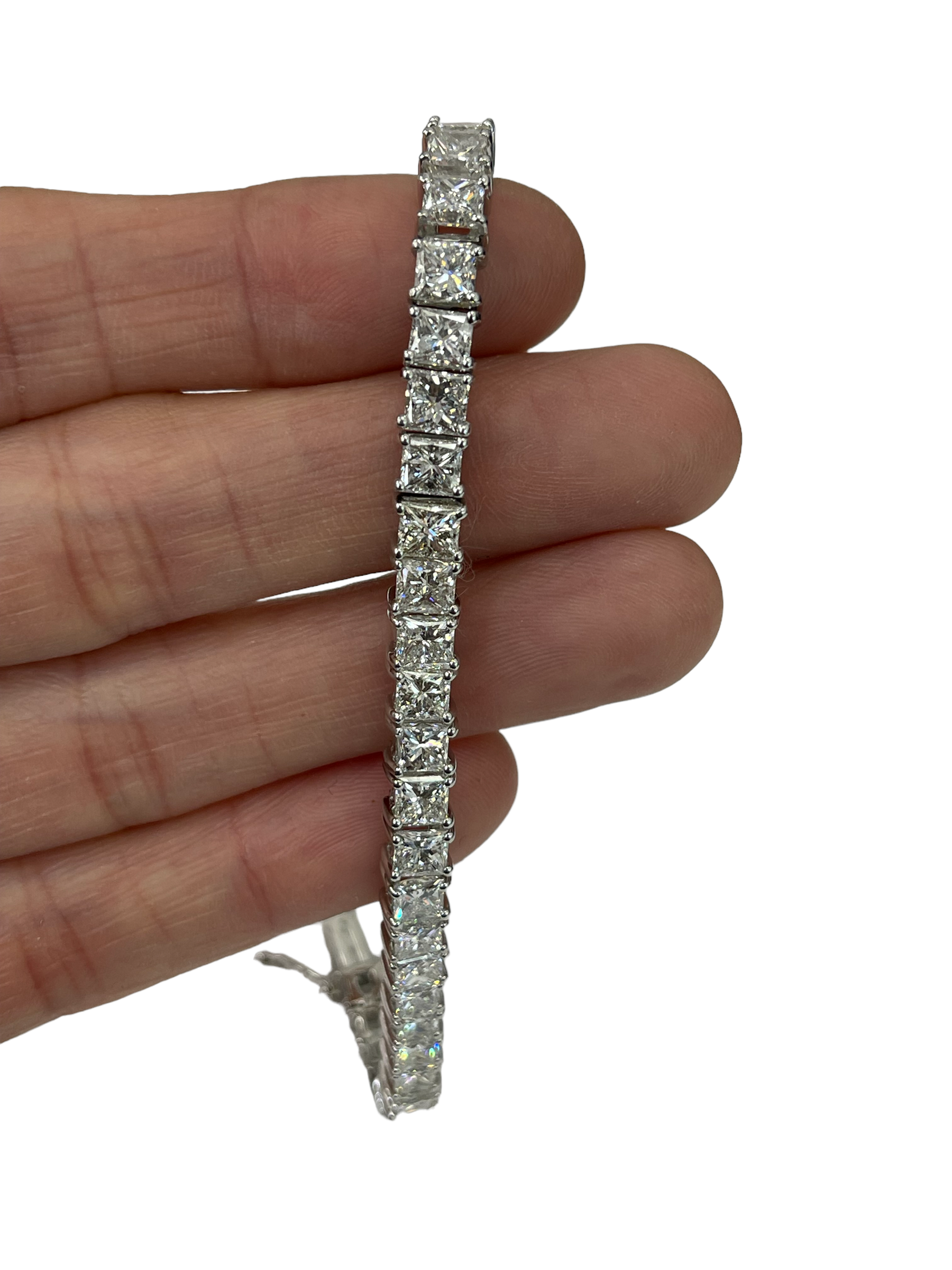 Princess Cut Diamond Tennis Bracelet 15.52 Carats White Gold
