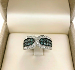 1.25 Carats t.w. Blue and White Diamond 4 Row Pave Set Anniversary Ring 14K Gold