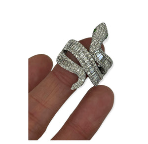 Baguettes and Round Brilliants Snake Diamond Ring White Gold 18kt