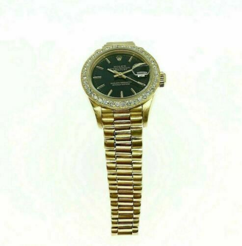 Rolex Lady President Watch 18 Karat Yellow Gold 26MM Ref # 69178 Diamond Bezel
