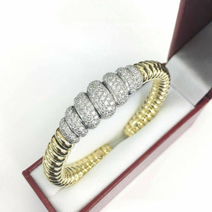 2.25 Carats t.w. Diamond Cuff Bangle 18 Karat 2Tone Gold Brand New Made in Italy