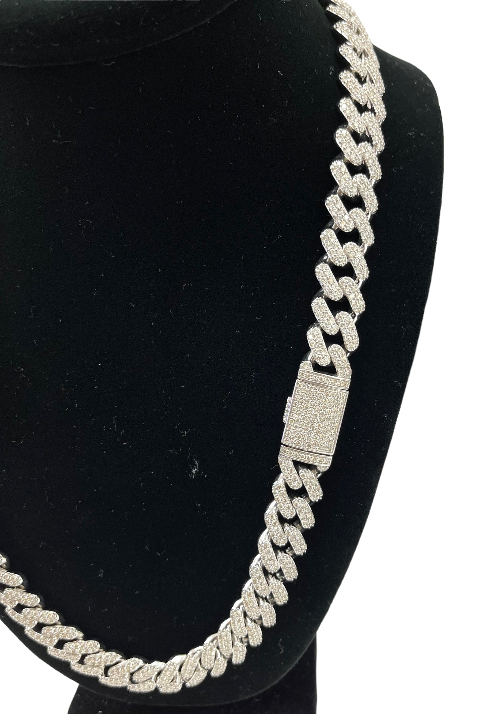 Cuban Link Diamond Necklace Chain 11mm White Gold 14kt