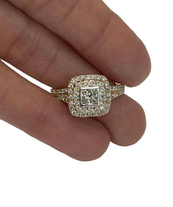 Princess Cut Double Halo Diamond Ring Rose Gold 14kt