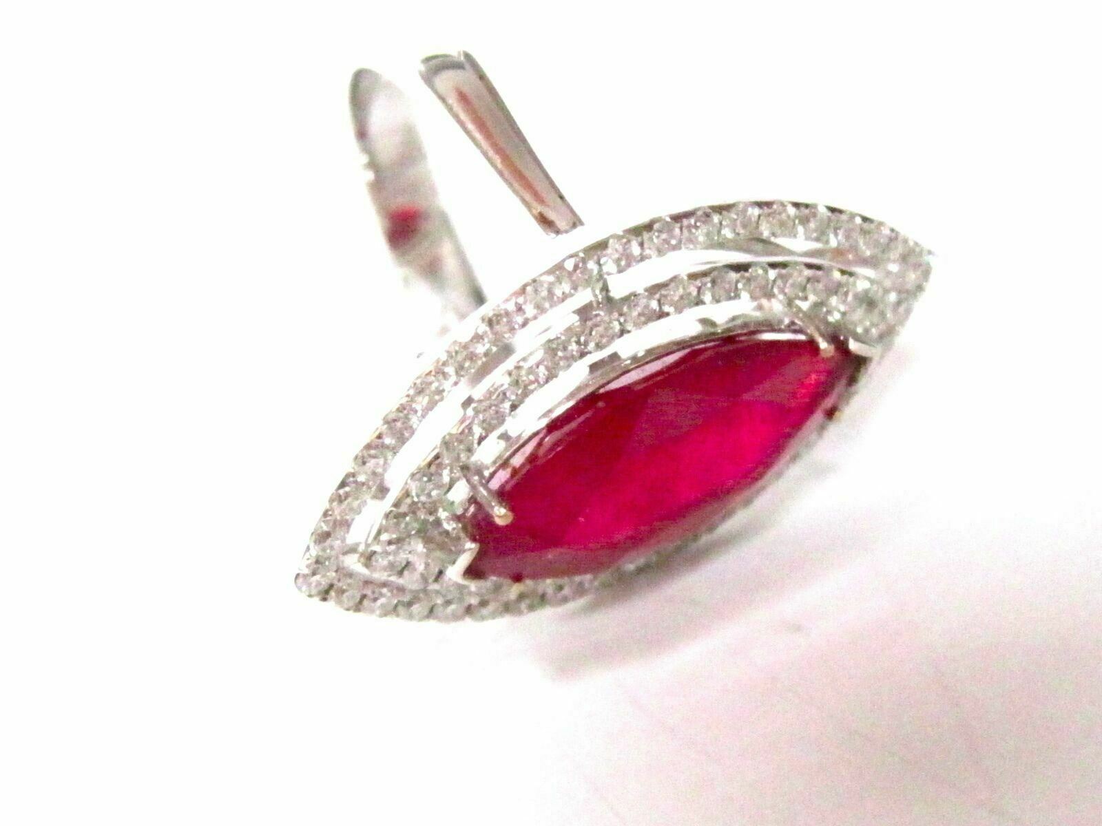 8.10 TCW Marquise Ruby & Diamonds Fashion/Cocktail Ring Size 7 18k White Gold