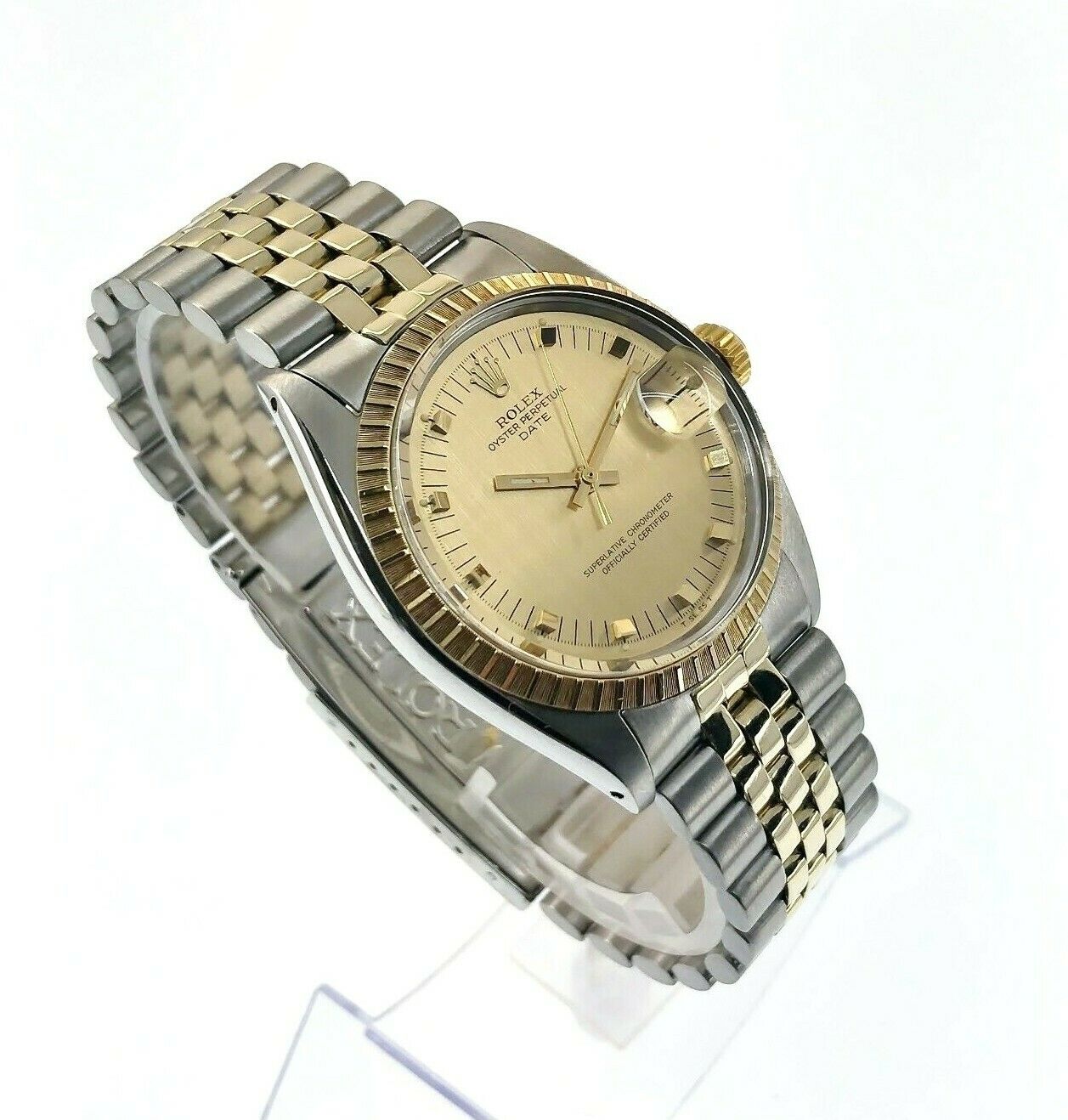 Vintage Rolex 34MM Two Tone Date 14K Yellow Gold Steel Watch Ref # 1505 1950's