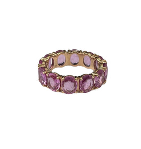 Natural Pink Sapphire Oval Shape Eternity Gem Ring Rose Gold Size 6