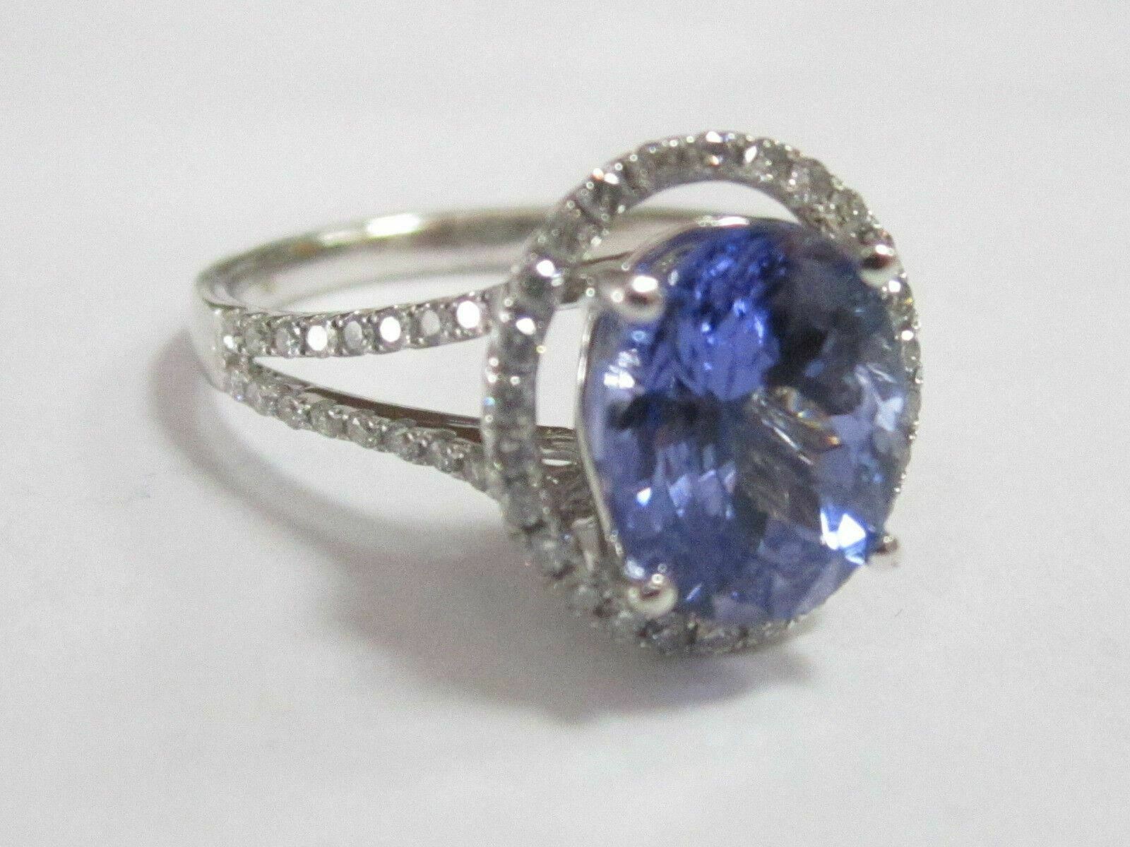 Natural Oval Tanzanite & Diamond Accents Solitaire Ring Size 7 14k White Gold