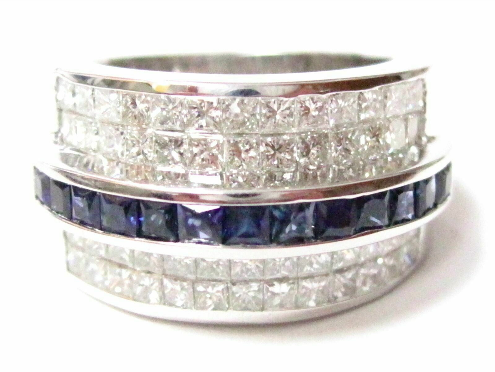 4.10 TCW Princess Cut Diamond & Sapphire Cocktail Ring Size 8 G-H VVS2 18k WGold