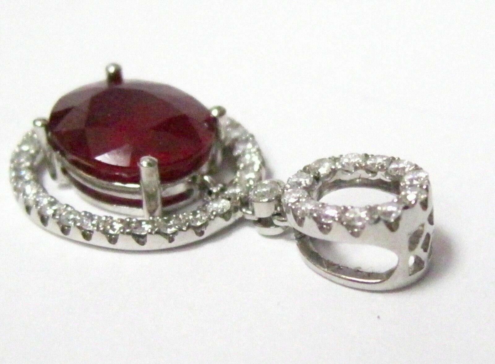 5.82 TCW Oval Red Ruby & Diamond Accents Movable Cocktail Pendant 18k White Gold