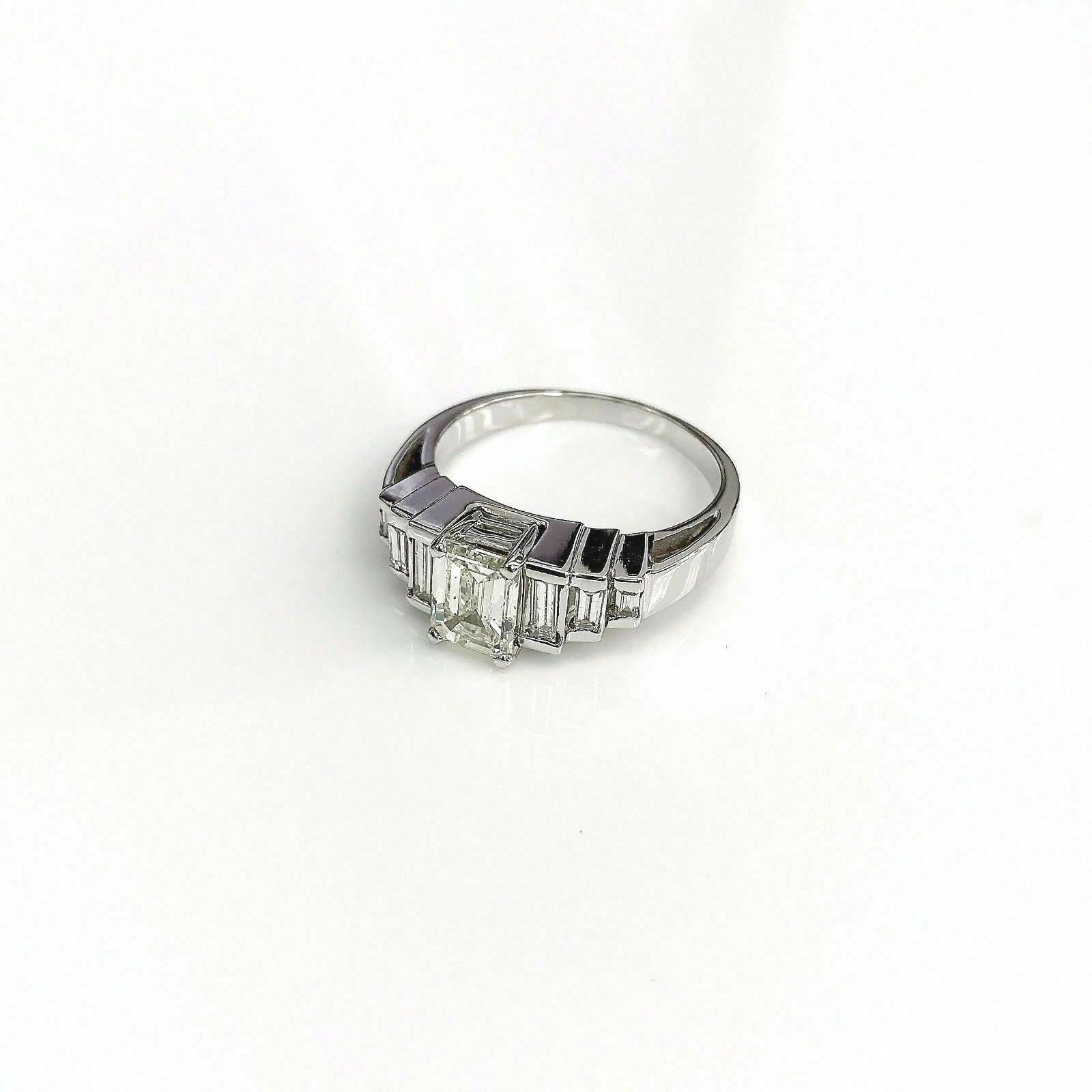1.53 Carats Diamond Wedding Anniversary Ring 1.03 Emerald Cut Center 14K Gold