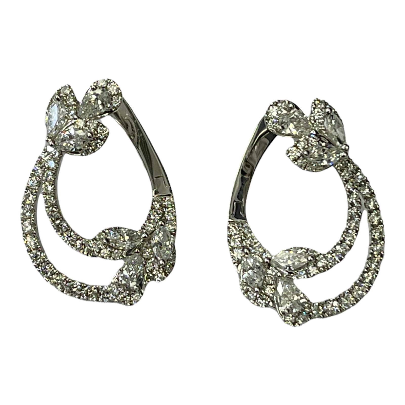 Pear and Marquise Dangle Diamond Earrings 18kt White Gold