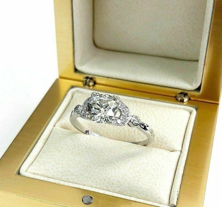 Antique 1940's 1.51 Carats Center Old Euro Cut Diamond Wedding/Engagement Ring