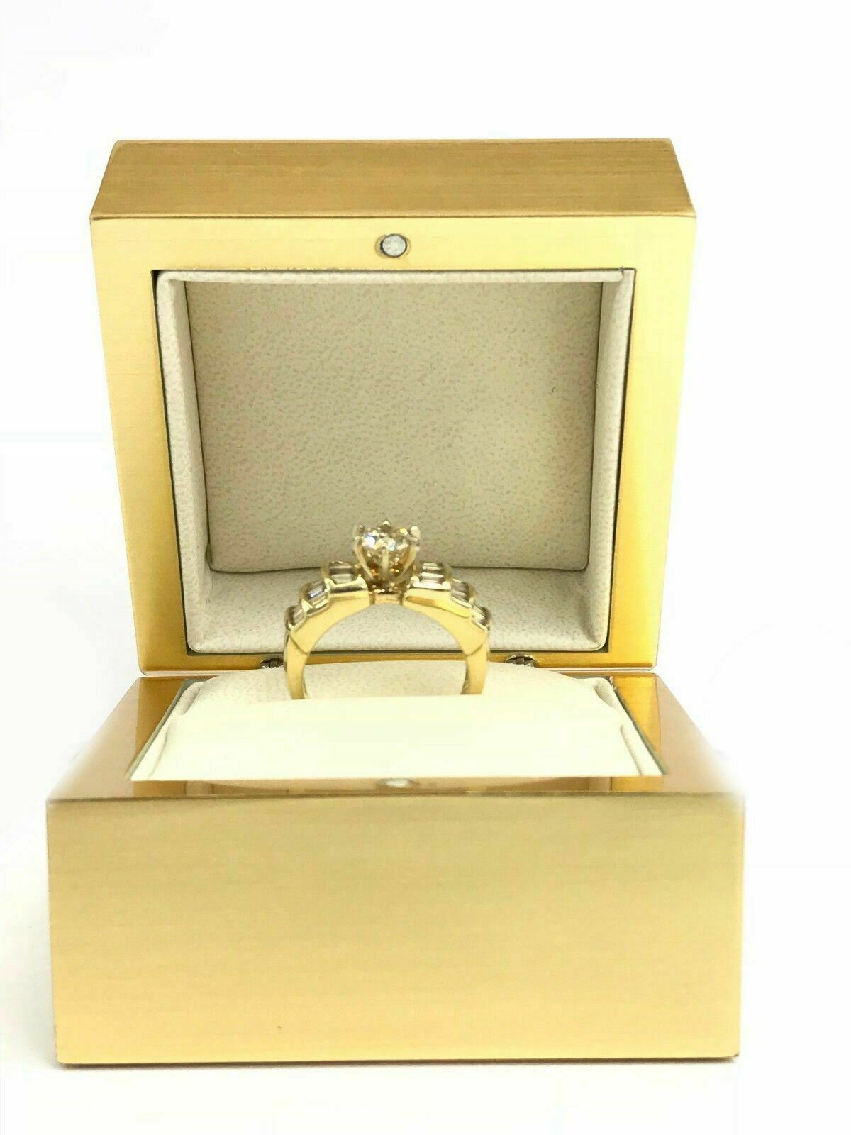 1.65 ct Round Solitaire Diamond Baguette Accents 14K yellow Gold Engagement Ring