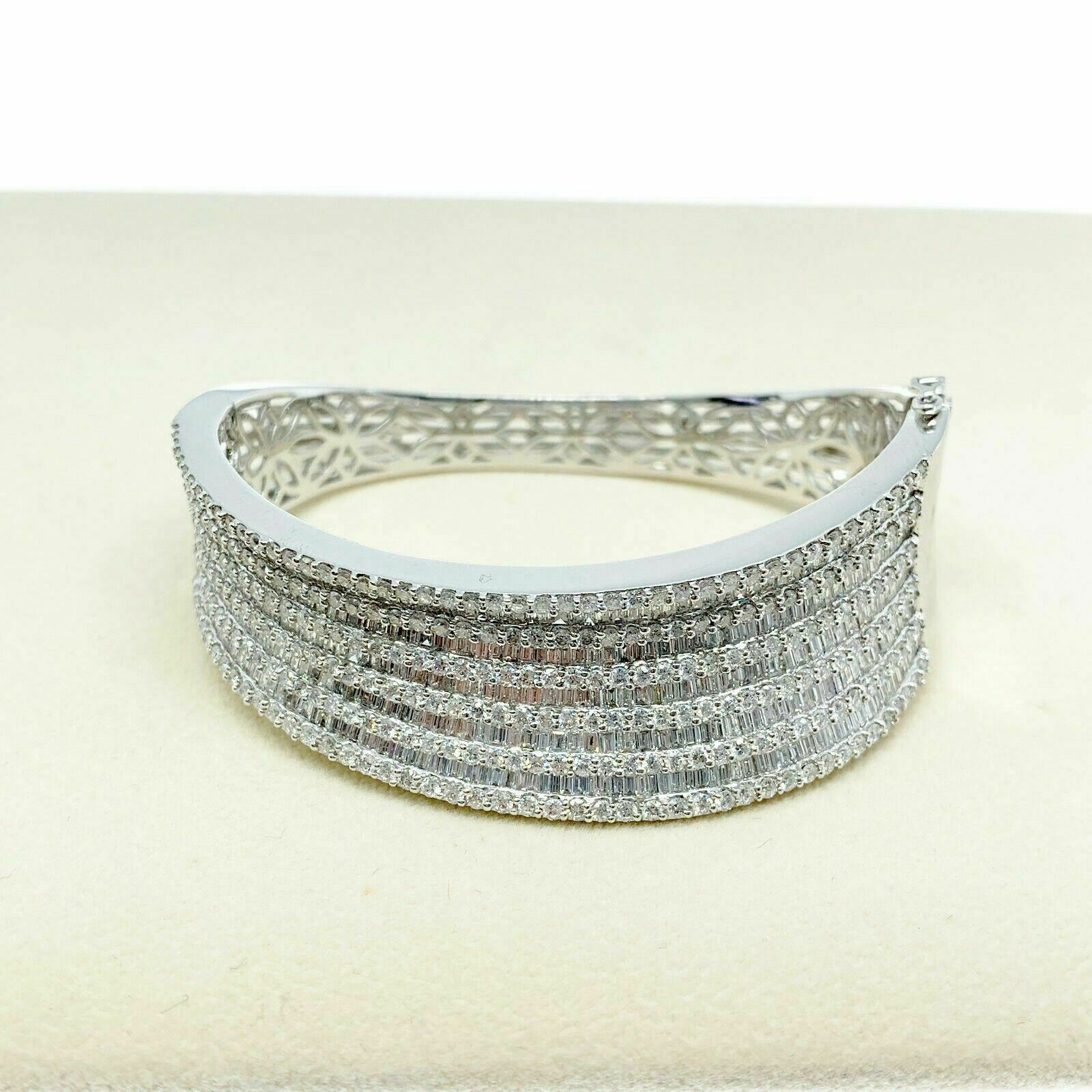 10.21Cts Round & Baguette Diamond 11 Rows Bangle 14k White Gold