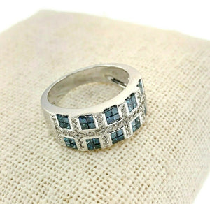 1.12 Carats t.w. Blue and White Diamond Invisible Set and Pave Anniversary Ring