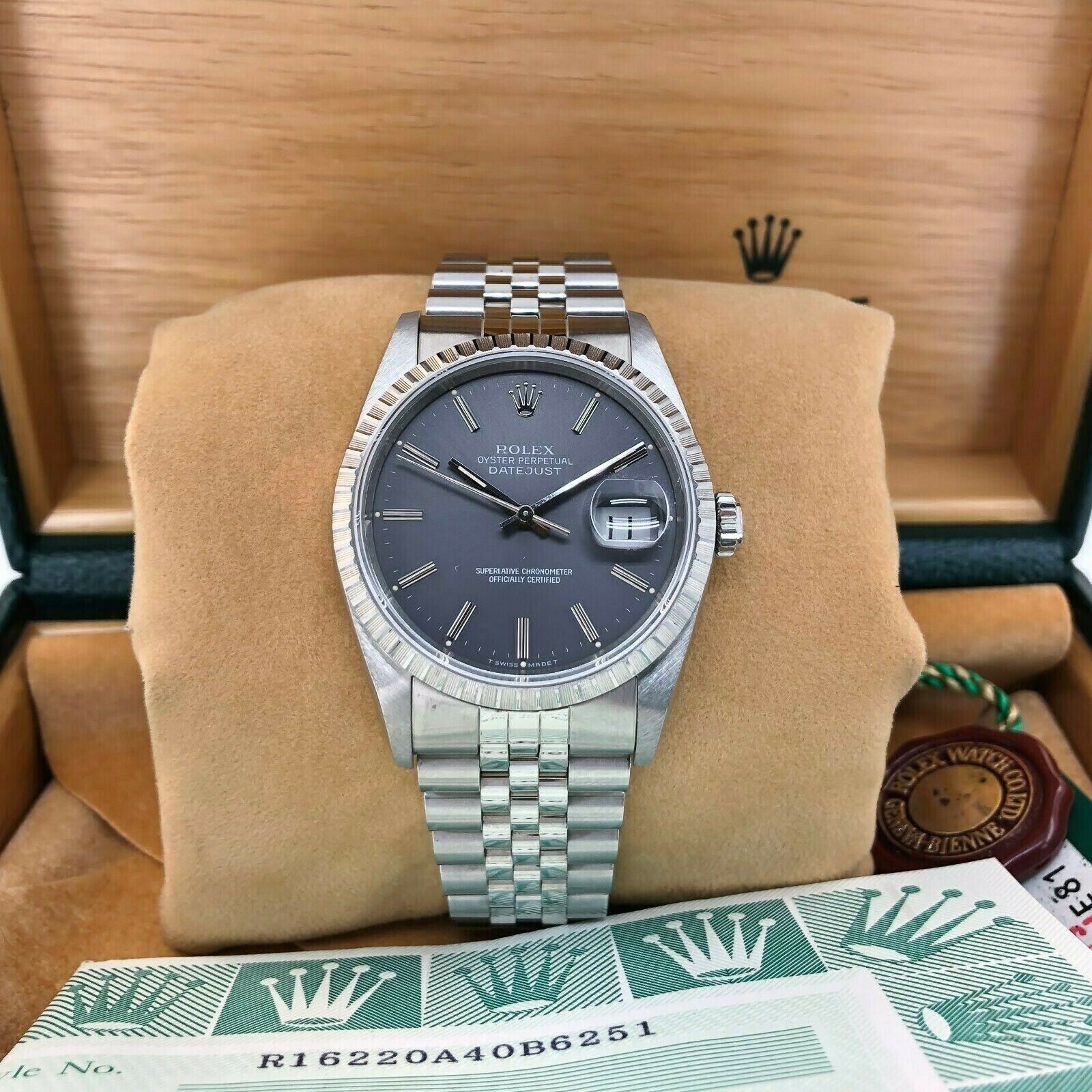 Rolex 36MM Datejust Watch Steel Ref #16220 E Serial Jubilee Band Box and Papers
