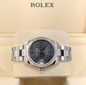 Rolex Midsize 31mm Datejust Rhodium Floral Stainless Steel Watch Receipt Service