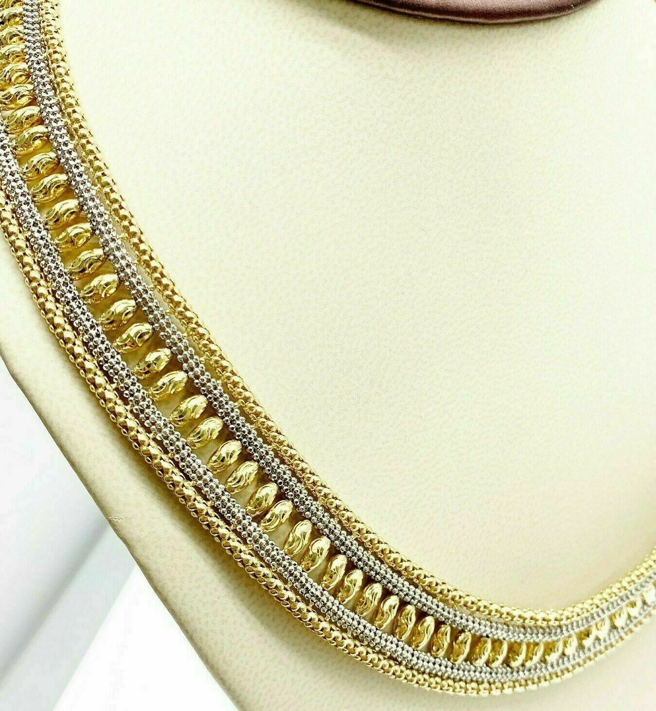 Solid 18K Two Tone Gold Beaded 5 Row Necklace and Bracelet Set 101.7 Grams
