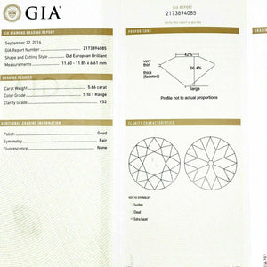 Loose 5.66 Carats GIA S - T VS2 Antique Old European Brilliant Cut Diamond