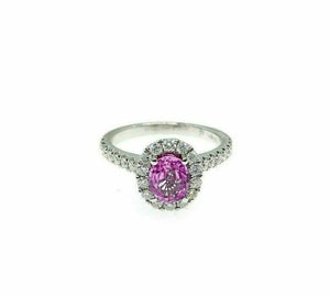 1.63 Carats t.w. Diamond and Pink Sapphire Halo Wedding/ Anniversary Ring 18K