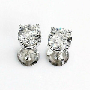 100% Natural Colorless & Shiny 1.42 Carats t.w. Diamond Stud Earrings 14KWG New