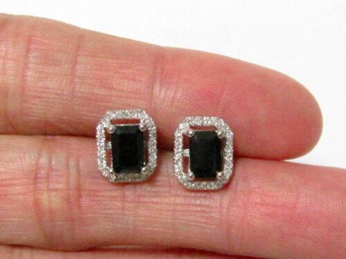 1.80 TCW Emerald Cut Black Diamond w/ Diamond Accents Stud Earrings 14k WGold